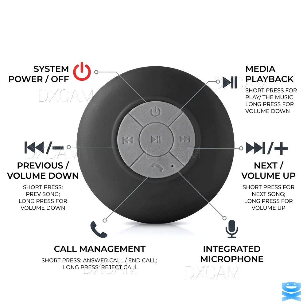 Portable Waterproof Bluetooth Shower Speaker with LED Light & Suction Cup