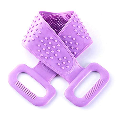 Silicone Bath Body Scrubber Belt with Dual-Sided Massage Brush for Shower & Exfoliation